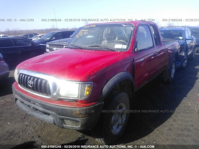 5TEWM72N11Z737838 - 2001 TOYOTA TACOMA XTRACAB RED photo 2