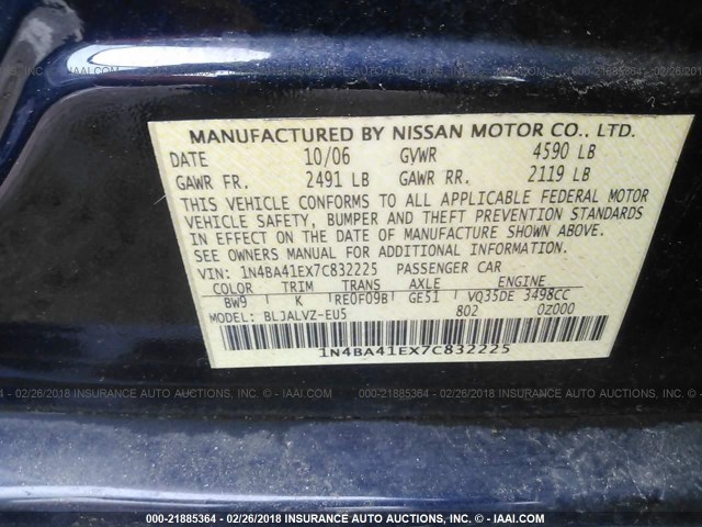 1N4BA41EX7C832225 - 2007 NISSAN MAXIMA SE/SL BLUE photo 9