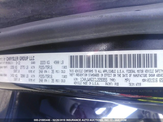 1C4AJWAG3CL229355 - 2012 JEEP WRANGLER SPORT 黑色 照片 9