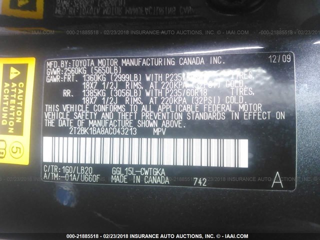 2T2BK1BA8AC043213 - 2010 LEXUS RX 350 GRAY photo 9