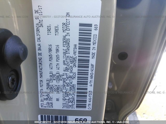 3TMCZ5AN7JM122055 - 2018 TOYOTA TACOMA DBL CAB/SR/TRDSPT/OR/PRO ტალღისფერი ფოტო 9