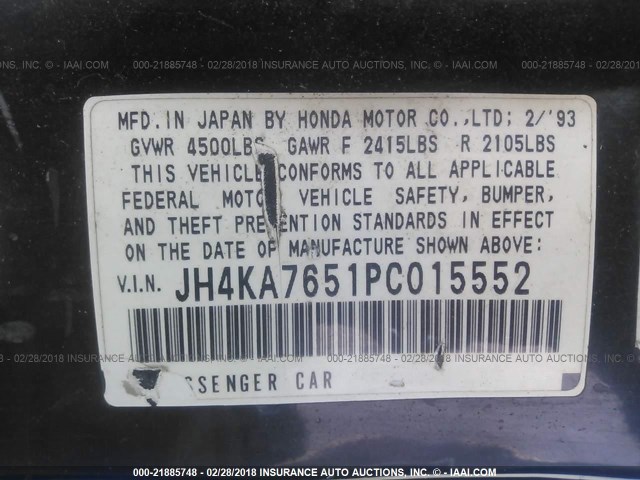 JH4KA7651PC015552 - 1993 ACURA LEGEND L BLACK photo 9