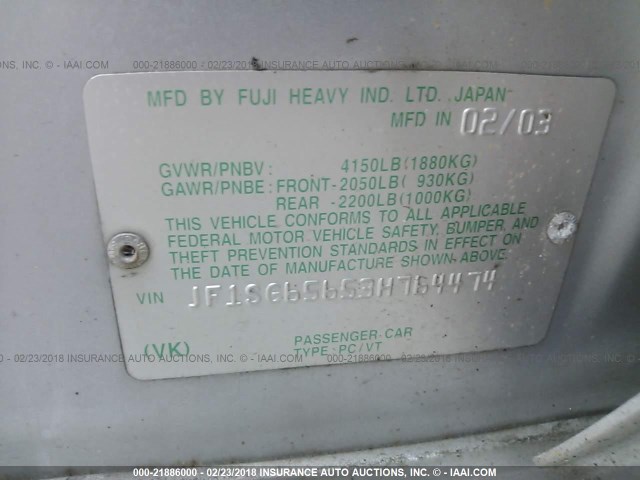 JF1SG65653H764474 - 2003 SUBARU FORESTER 2.5XS ვერცხლისფერი ფოტო 9