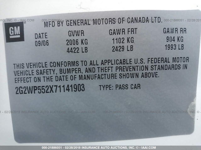 2G2WP552X71141903 - 2007 PONTIAC GRAND PRIX WHITE photo 9