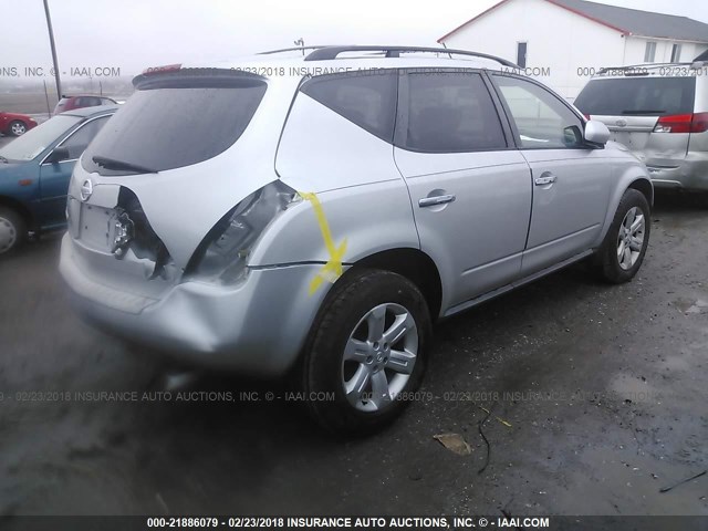 JN8AZ08W96W528519 - 2006 NISSAN MURANO SL/SE/S SILVER photo 4