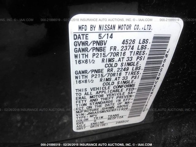 JN8AS5MVXEW711926 - 2014 NISSAN ROGUE SELECT S BLACK photo 9