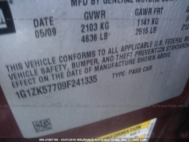 1G1ZK57709F241335 - 2009 CHEVROLET MALIBU LTZ 栗色 照片 9