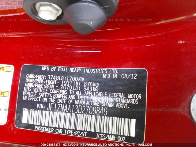 JF1ZNAA13D2709849 - 2013 TOYOTA SCION FR-S წითელი ფოტო 9