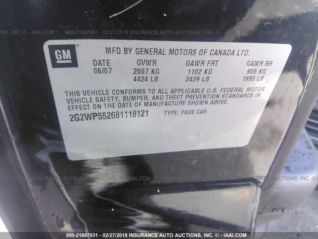 2G2WP552681118121 - 2008 PONTIAC GRAND PRIX BLACK photo 9