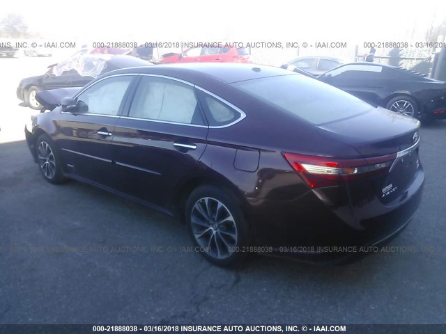 4T1BD1EB4GU052839 - 2016 TOYOTA AVALON HYBRID/PLUS/XLE PREM/LTD MAROON photo 3