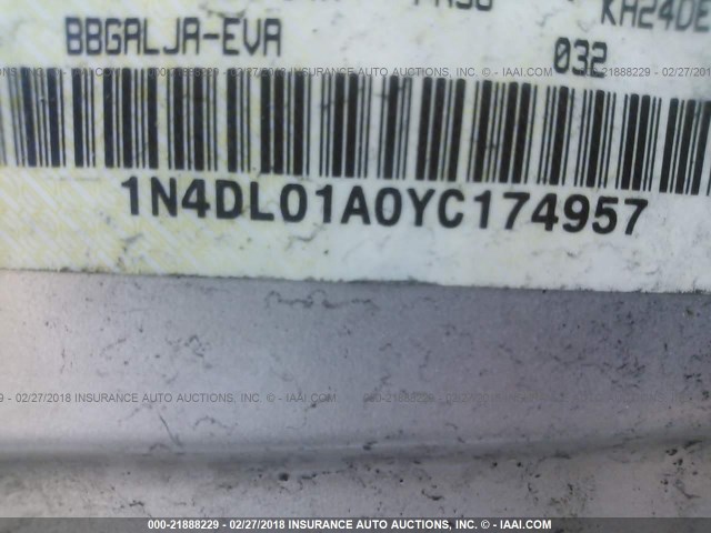 1N4DL01A0YC174957 - 2000 NISSAN ALTIMA XE/GXE/SE/GLE SILVER photo 9