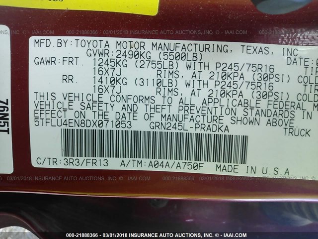 5TFLU4EN8DX071053 - 2013 TOYOTA TACOMA DOUBLE CAB წითელი ფოტო 9