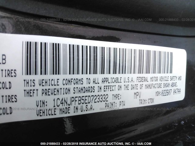 1C4NJPFB5ED723332 - 2014 JEEP PATRIOT LATITUDE BLACK photo 9