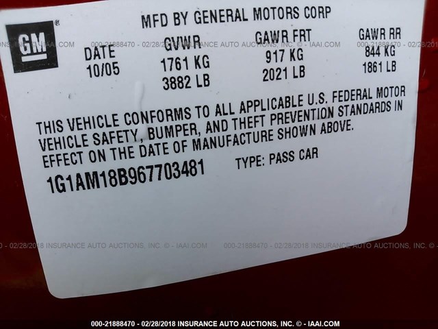 1G1AM18B967703481 - 2006 CHEVROLET COBALT SS RED photo 9