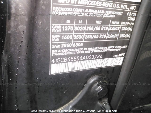 4JGCB65E56A023786 - 2006 MERCEDES-BENZ R 350 BLACK photo 9