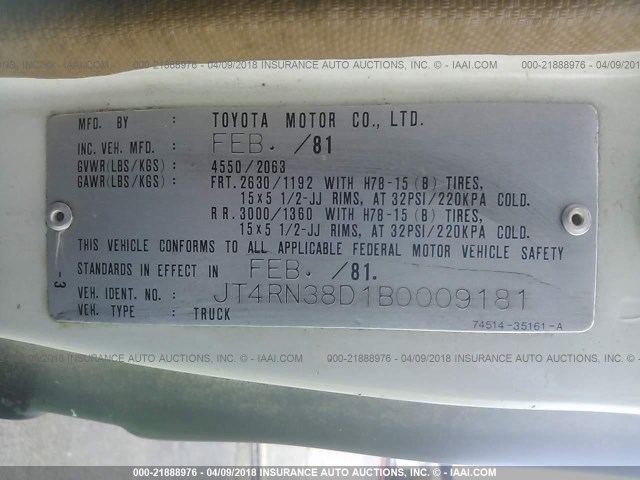 JT4RN38D1B0009181 - 1981 TOYOTA PICKUP RN38 GREEN photo 9