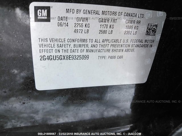 2G4GU5GX8E9325099 - 2014 BUICK REGAL GS 黑色 照片 9