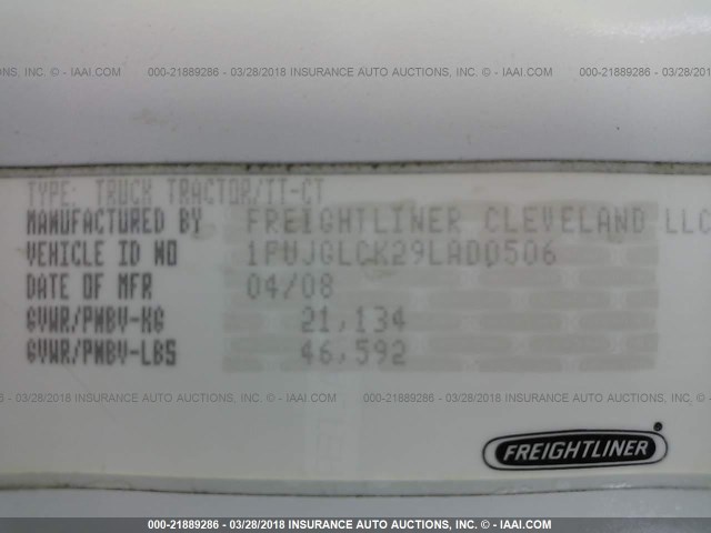 1FUJGLCK29LAD0506 - 2009 FREIGHTLINER CASCADIA 125  WHITE photo 10