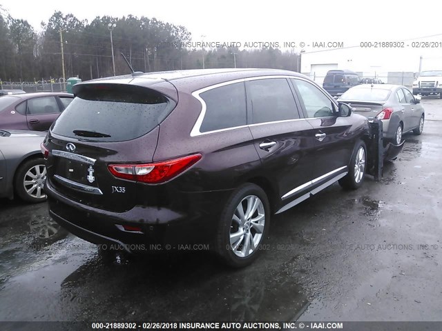 5N1AL0MM7DC301101 - 2013 INFINITI JX35 BURGUNDY photo 4