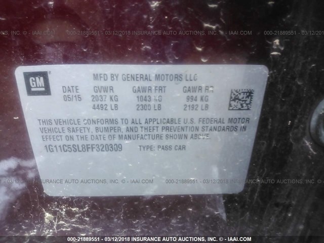 1G11C5SL8FF320309 - 2015 CHEVROLET MALIBU 1LT 栗色 照片 9