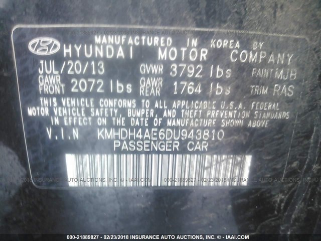 KMHDH4AE6DU943810 - 2013 HYUNDAI ELANTRA GLS/LIMITED GRAY photo 9