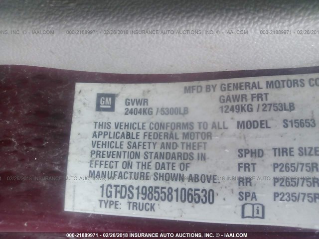 1GTDS198558106530 - 2005 GMC CANYON RED photo 9