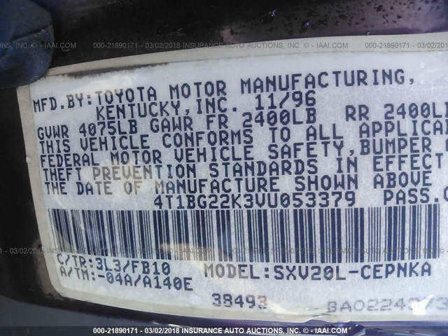 4T1BG22K3VU053379 - 1997 TOYOTA CAMRY CE/LE/XLE 栗色 照片 9