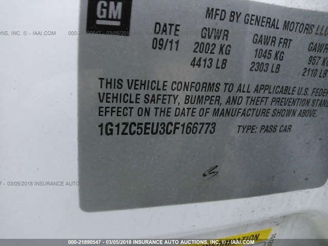 1G1ZC5EU3CF166773 - 2012 CHEVROLET MALIBU 1LT 白色 照片 9