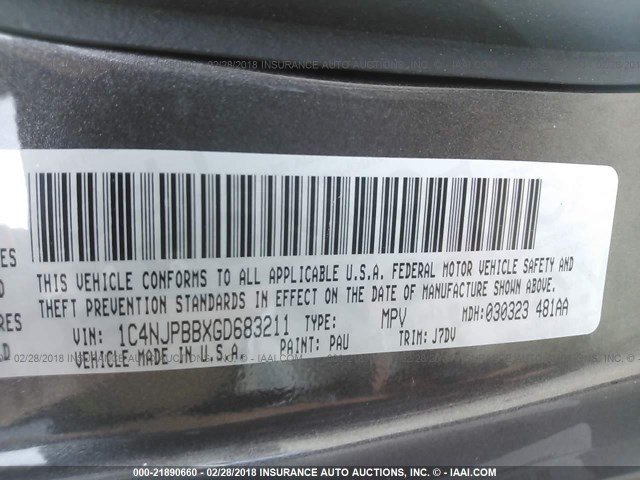 1C4NJPBBXGD683211 - 2016 JEEP PATRIOT SPORT GRAY photo 9