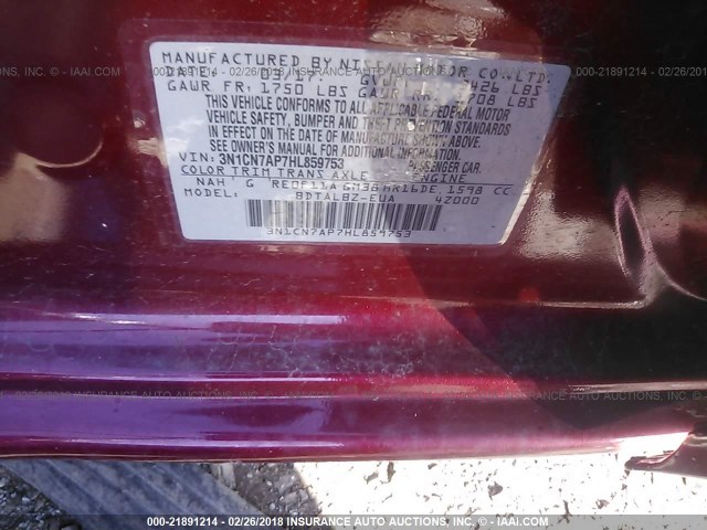 3N1CN7AP7HL859753 - 2017 NISSAN VERSA S/S PLUS/SV/SL RED photo 9