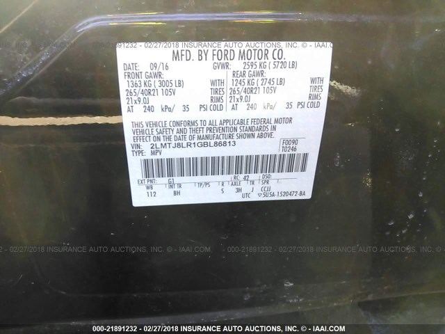 2LMTJ8LR1GBL86813 - 2016 LINCOLN MKX RESERVE Qara foto 9