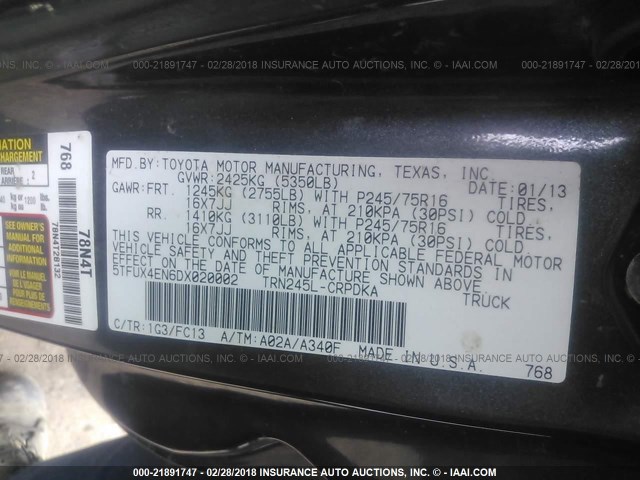 5TFUX4EN6DX020002 - 2013 TOYOTA TACOMA ACCESS CAB Grau Foto 9
