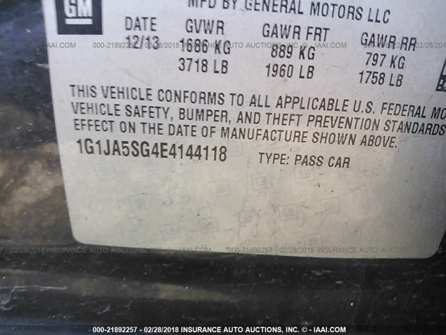 1G1JA5SG4E4144118 - 2014 CHEVROLET SONIC LS GRAY photo 9