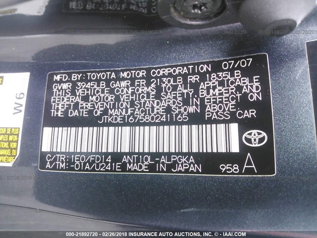 JTKDE167580241165 - 2008 TOYOTA SCION TC GRAY photo 9