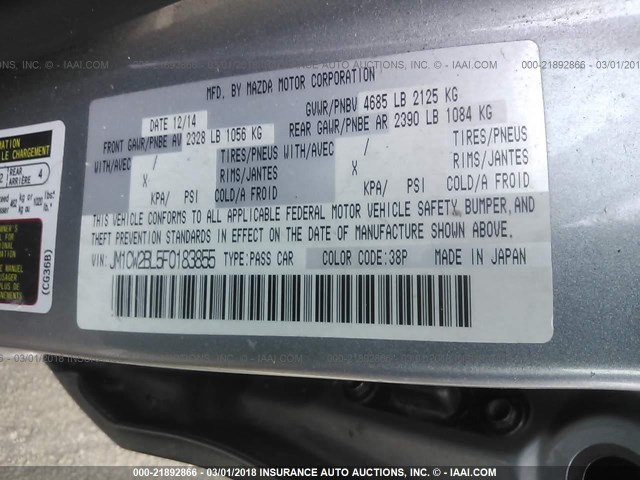 JM1CW2BL5F0183855 - 2015 MAZDA 5 SPORT GRAY photo 9