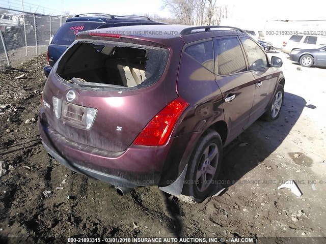 JN8AZ08T45W319130 - 2005 NISSAN MURANO SL/SE/S MAROON photo 4