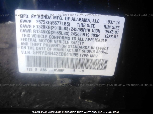 5FRYD4H42EB041095 - 2014 ACURA MDX TECHNOLOGY BLUE photo 9