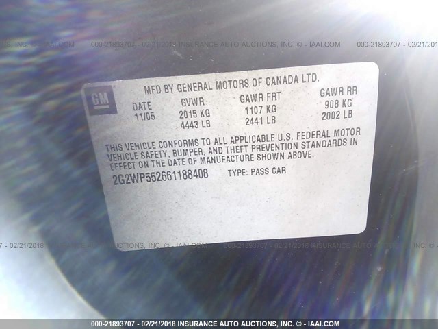 2G2WP552661188408 - 2006 PONTIAC GRAND PRIX BLACK photo 9