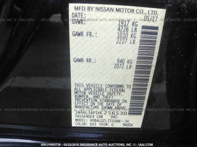 1N4AL3AP1HC256530 - 2017 NISSAN ALTIMA 2.5/S/SV/SL/SR BLACK photo 9