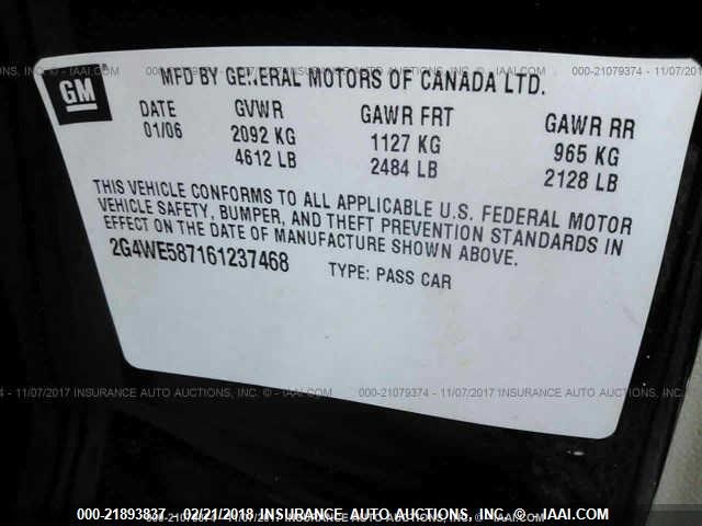 2G4WE587161237468 - 2006 BUICK LACROSSE CXS BLACK photo 9