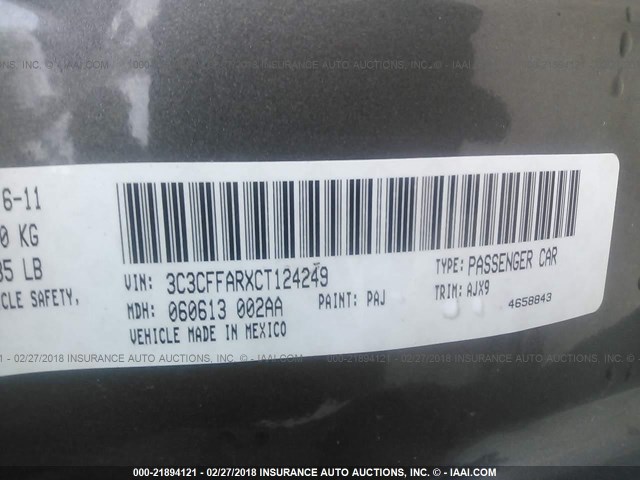 3C3CFFARXCT124249 - 2012 FIAT 500 POP GRAY photo 9