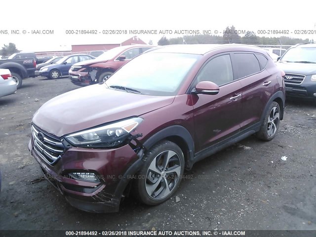 KM8J3CA20GU085188 - 2016 HYUNDAI TUCSON LIMITED/SPORT AND ECO/SE BURGUNDY photo 2