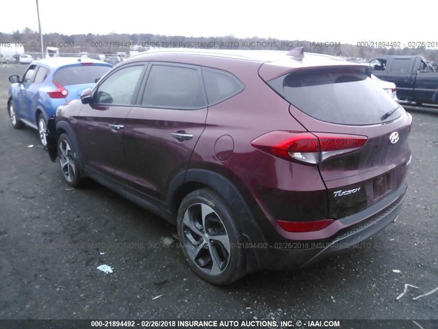 KM8J3CA20GU085188 - 2016 HYUNDAI TUCSON LIMITED/SPORT AND ECO/SE BURGUNDY photo 3