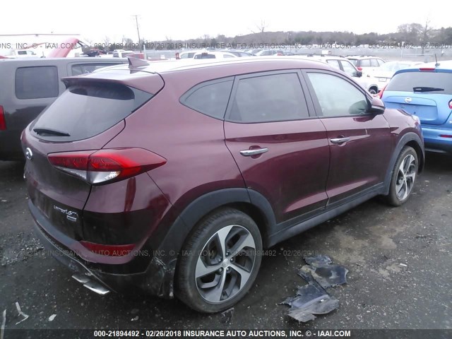 KM8J3CA20GU085188 - 2016 HYUNDAI TUCSON LIMITED/SPORT AND ECO/SE BURGUNDY photo 4