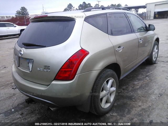 JN8AZ08W35W405684 - 2005 NISSAN MURANO SL/SE/S GOLD photo 4