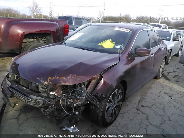 1HGCR2F53EA202531 - 2014 HONDA ACCORD SPORT MAROON photo 2