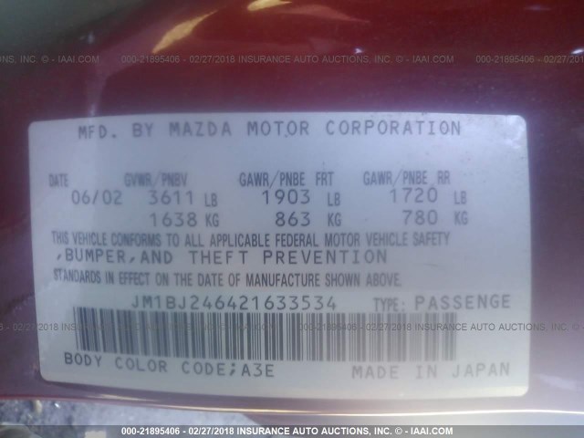 JM1BJ246421633534 - 2002 MAZDA PROTEGE PR5 红色 照片 9