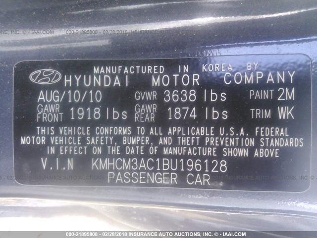 KMHCM3AC1BU196128 - 2011 HYUNDAI ACCENT GL BLACK photo 9