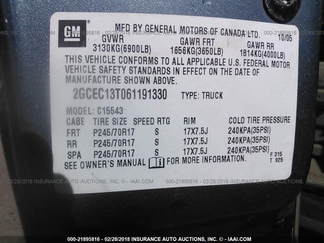 2GCEC13T061191330 - 2006 CHEVROLET SILVERADO C1500 BLUE photo 9