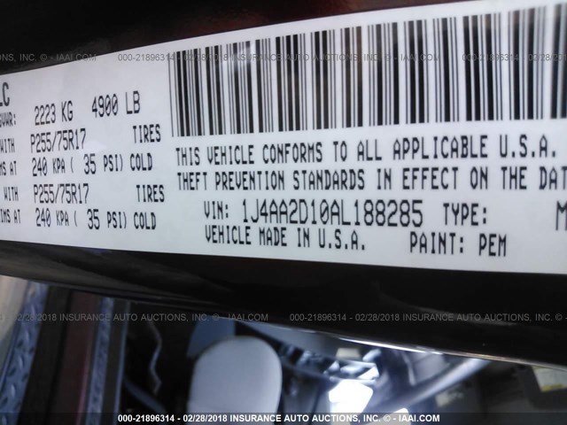 1J4AA2D10AL188285 - 2010 JEEP WRANGLER SPORT 红色 照片 9